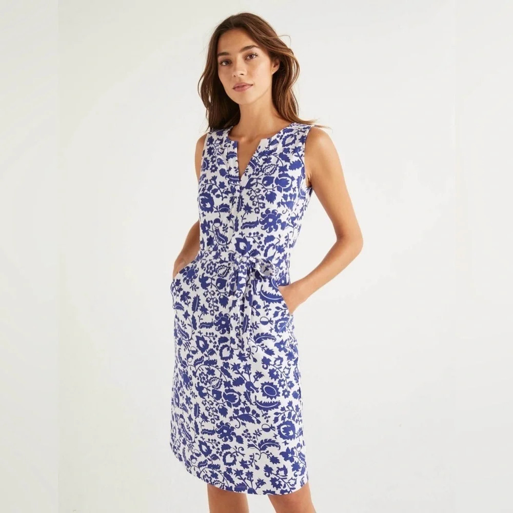 Boden Vanessa Sleeveless Jersey Dress in Blue Tropical Retreat Sz 6 Long